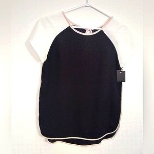 MASSIMO Women's Sleeveless Black & Cream Colorblock Blouse with Blush Tipping